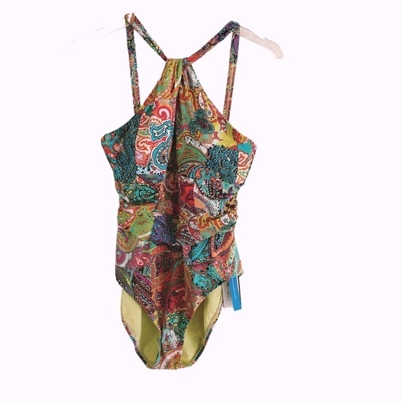 Bleu Rod Beattie Paisley Halter High Neck Swimsuit Multicolored Size 8 - Picture 6 of 14